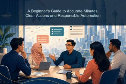 AI Meeting Notes Malaysia ebook cover showing a diverse Malaysian team reviewing structured meeting notes