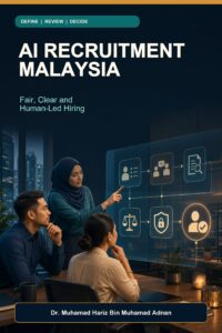 AI Recruitment Malaysia ebook cover showing a diverse Malaysian hiring team reviewing an evidence, fairness, privacy and human decision workflow