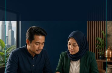 AI Accounting Malaysia revised commercial cover AI Accounting Malaysia commercial ebook cover showing two Malaysian professionals reviewing financial source evidence and a controlled close workflow
