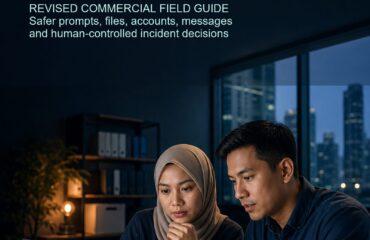 AI Cybersecurity Malaysia revised commercial cover AI Cybersecurity Malaysia cover showing two Malaysian professionals reviewing a suspicious request in a Kuala Lumpur workspace