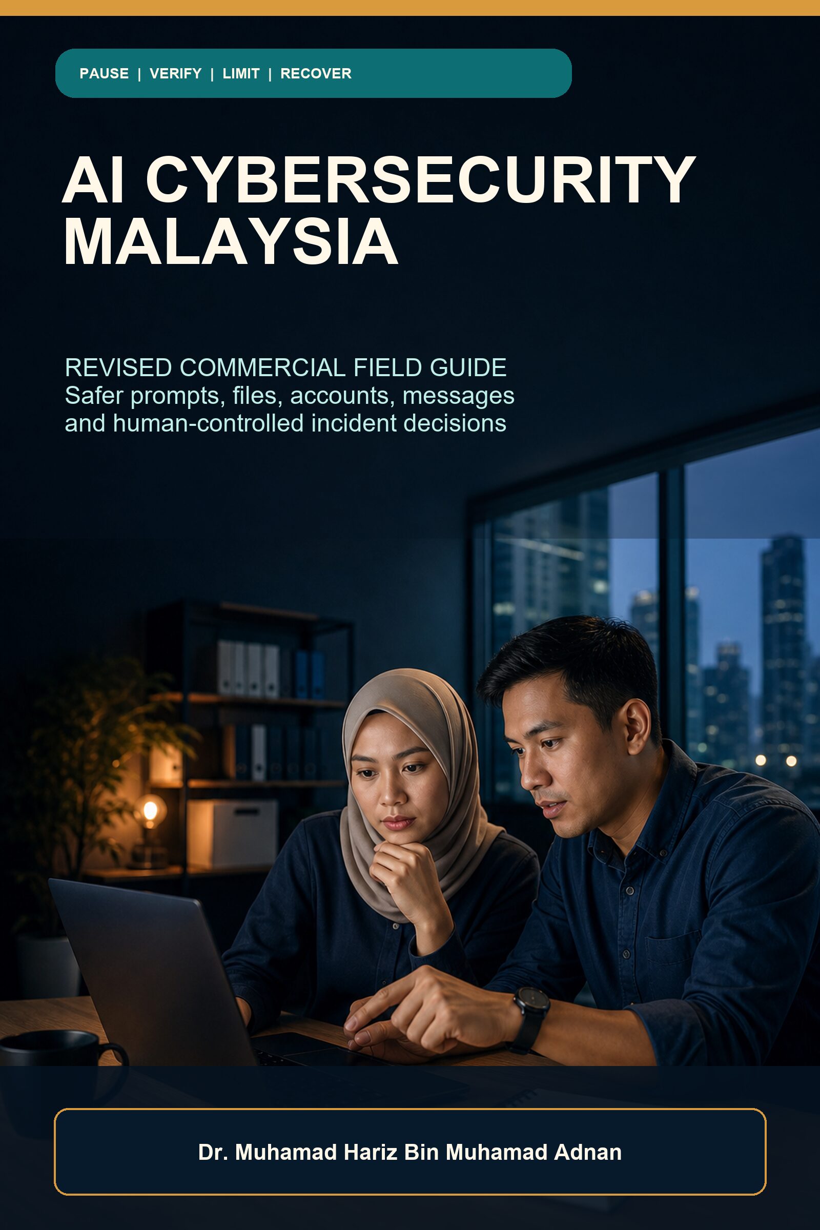 AI Cybersecurity Malaysia cover showing two Malaysian professionals reviewing a suspicious request in a Kuala Lumpur workspace