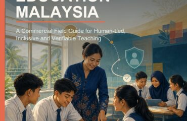 AI in Education Malaysia commercial field guide cover showing a Malaysian teacher guiding collaborative classroom learning