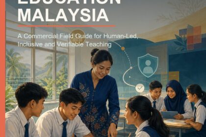 AI in Education Malaysia commercial field guide cover showing a Malaysian teacher guiding collaborative classroom learning
