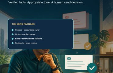 AI Email Writing Malaysia commercial ebook cover showing a Malaysian professional reviewing an email draft against a checklist before sending