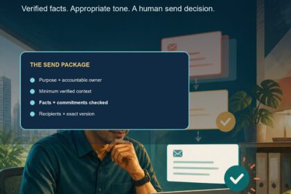 AI Email Writing Malaysia commercial ebook cover showing a Malaysian professional reviewing an email draft against a checklist before sending