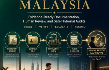 AI Halal Compliance Malaysia ebook cover AI Halal Compliance Malaysia ebook cover showing a Malaysian halal assurance team tracing ingredient, supplier and process evidence through a human-controlled review workflow