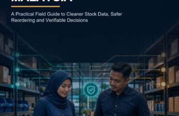 AI Inventory Management Malaysia ebook cover showing Malaysian stockroom operators, shelves, scanner and a human verification checkpoint