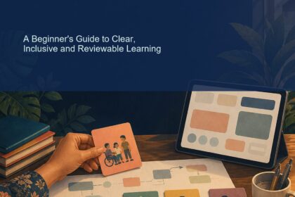 AI Lesson Planning Malaysia ebook cover showing a teacher arranging inclusive learning activities, lesson maps and review cards