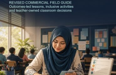 AI Lesson Planning Malaysia ebook cover showing a Malaysian teacher organising outcomes, activities and review cards