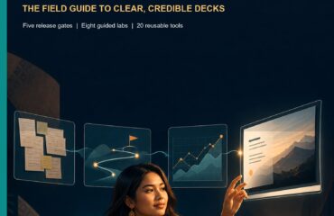AI Presentation Malaysia commercial field guide cover showing a Malaysian professional directing evidence, story and chart cards toward a projected presentation
