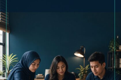 AI Prompts Malaysia commercial ebook cover showing a Malaysian team arranging instruction cards and reviewing a laptop workflow
