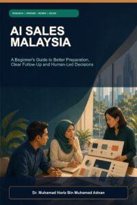 AI Sales Malaysia ebook cover showing three Malaysian professionals preparing for a customer conversation around account-research boards in a contemporary Kuala Lumpur workspace