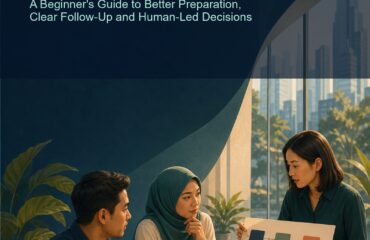 AI Sales Malaysia ebook cover showing three Malaysian professionals preparing for a customer conversation around account-research boards in a contemporary Kuala Lumpur workspace