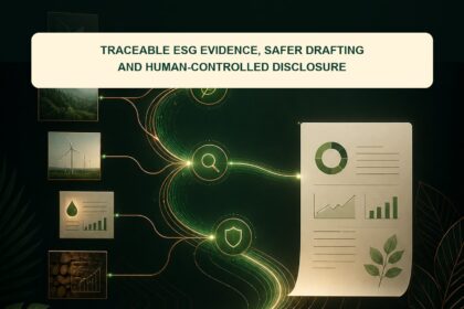AI Sustainability Reporting Malaysia ebook cover showing environmental and operational evidence flowing through verification checkpoints into a human-reviewed report