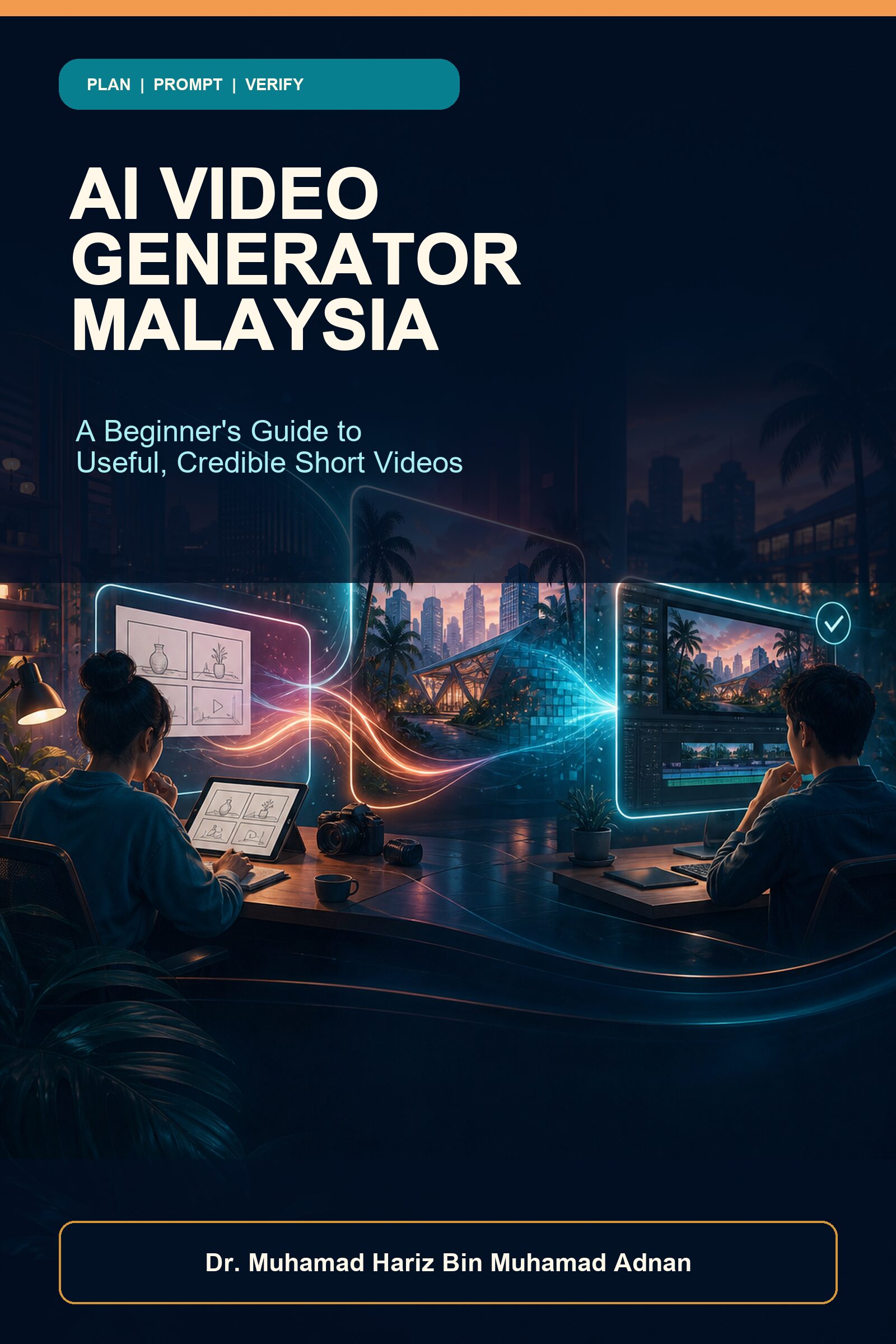AI Video Generator Malaysia ebook cover showing Malaysian creators planning and reviewing an AI-assisted video workflow