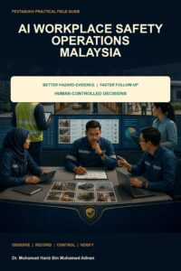 AI Workplace Safety Operations Malaysia ebook cover showing Malaysian safety teams reviewing factory, warehouse and site evidence before human approval