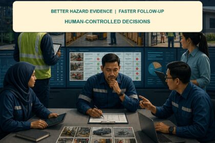 AI Workplace Safety Operations Malaysia ebook cover showing Malaysian safety teams reviewing factory, warehouse and site evidence before human approval