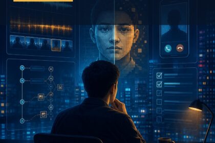 Deepfake Detection Malaysia commercial field guide cover showing a Malaysian reviewer examining suspicious video, voice and identity signals