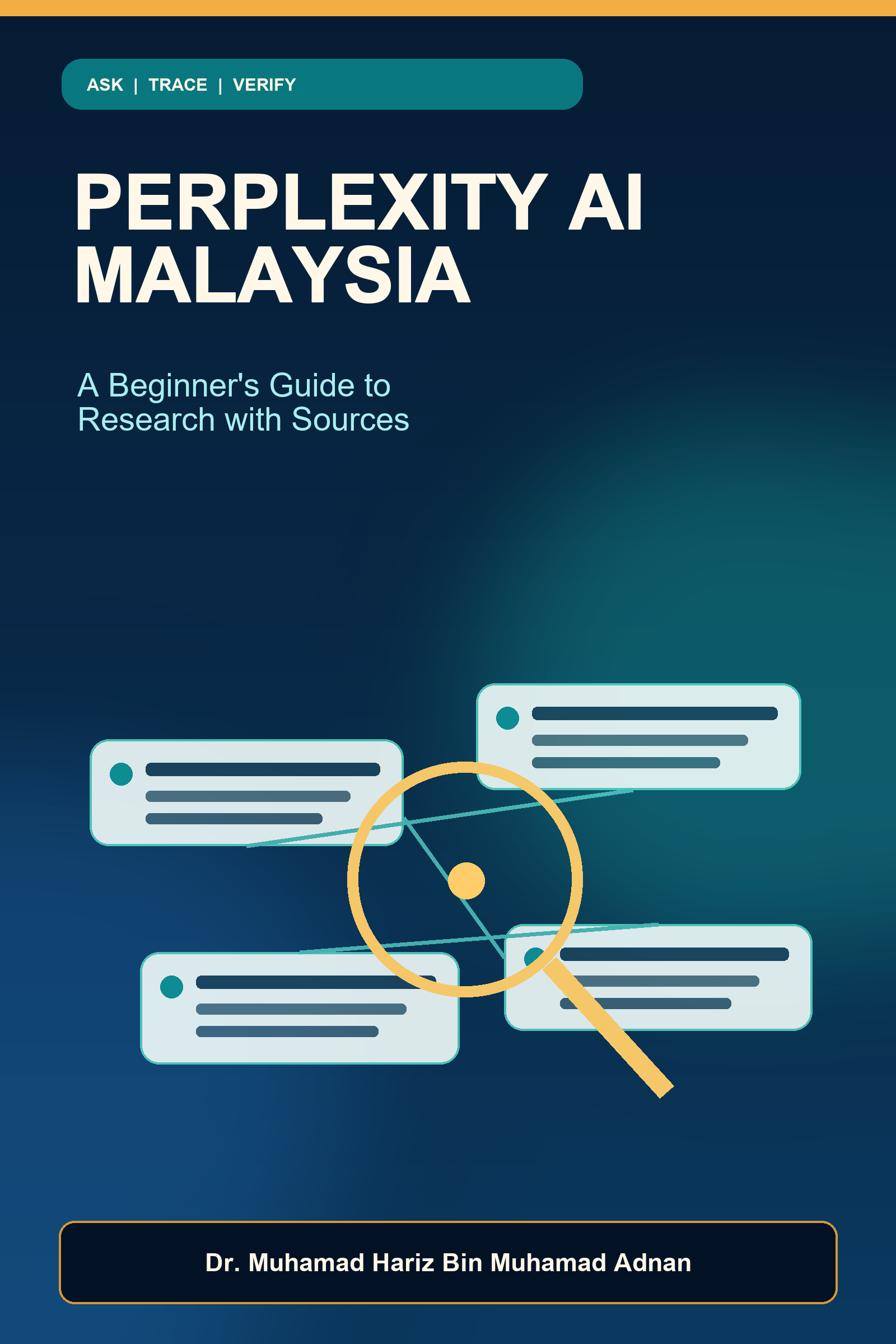 Perplexity AI Malaysia ebook cover with an original source map, evidence cards and a verification lens
